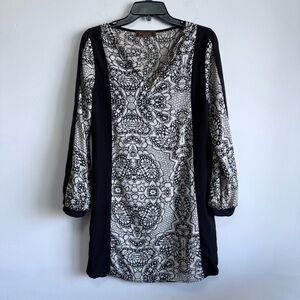 Fourteen and Ninth Boho Geometric Print Shift Dress Small Black White Mod Retro